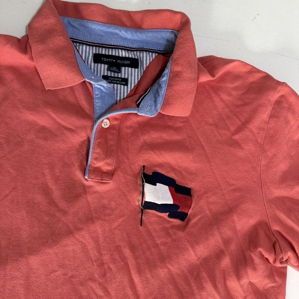 Tommy Hilfiger Polo Shirt Mens Large Custom Fit Casual Short Sleeve Light Pink